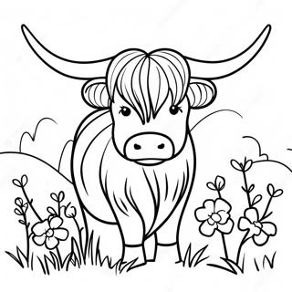 Розмальовка З Високогірною Коровою З Квітами Розмальовки